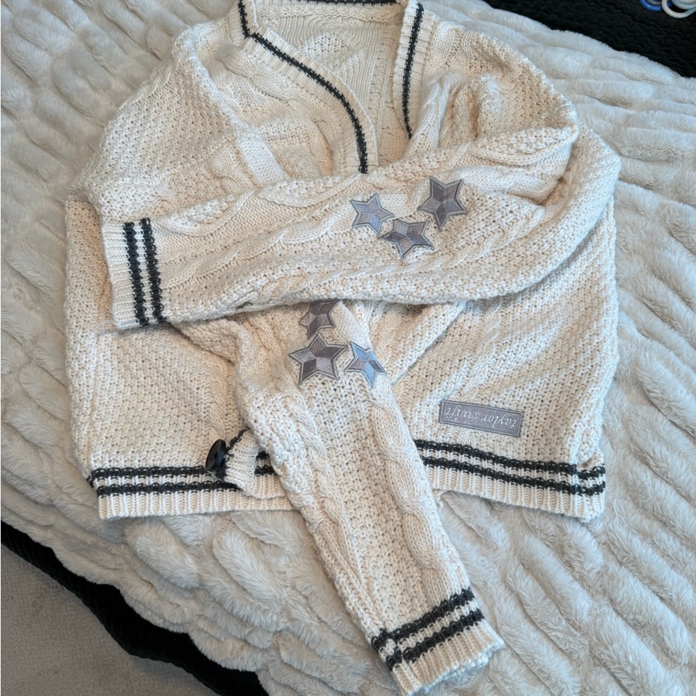 Taylor Swift Folklore with rare patch! Cream Cardigan with Black Accents